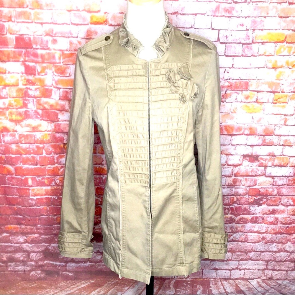White house Black Market Khaki Tan  Twill Military Style Jacket - Picture 2 of 12